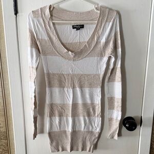 Streetwear Society Cream and White Striped Long Sleeve Top